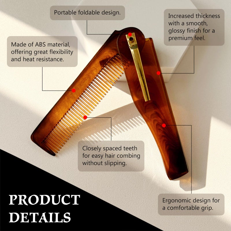 Zoolinn Men's Handmade Folding Pocket Comb, 6.69-Inch Amber Finish, Fine Tooth Comb for Hair, Beard, and Mustache Grooming - Image 3